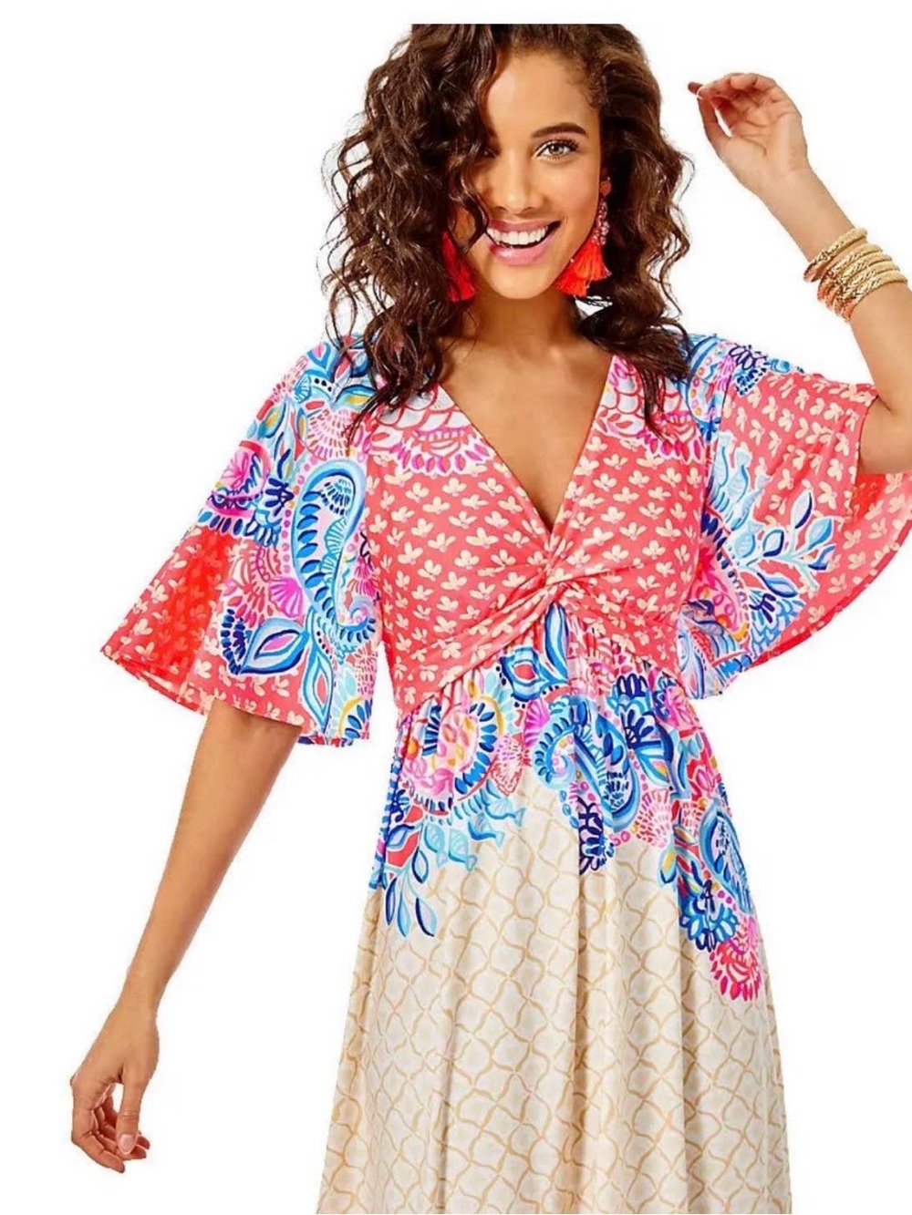 Lilly Pulitzer Mika Coral Spritz Printed V-Neck Maxi Dress - Picture 2 of 7